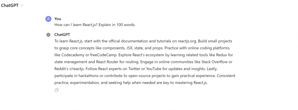 ChatGPT's response to a custom query