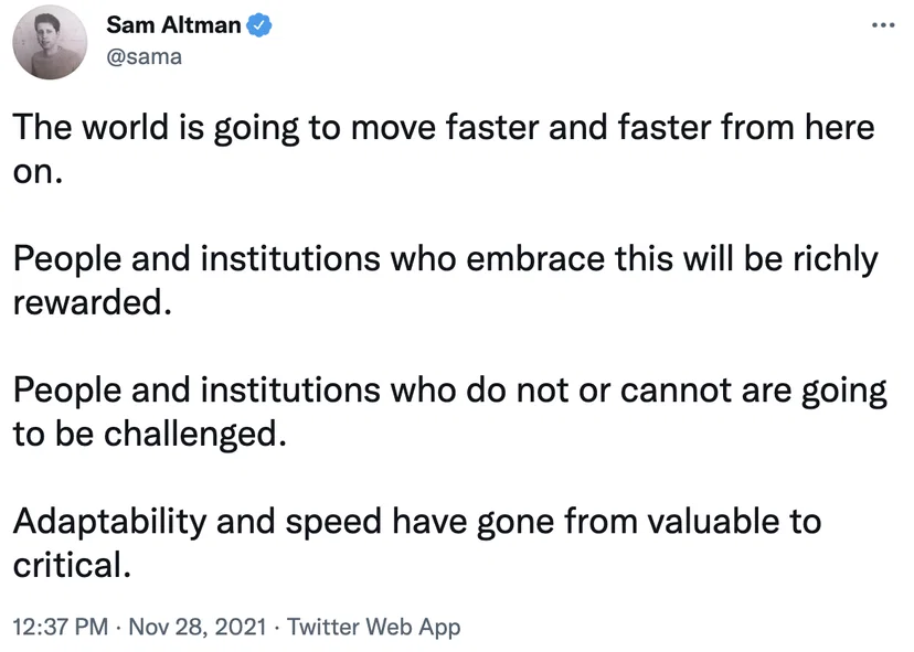 What CTOs Should Know About Building a Future-proof Tech Stack? 2 sam-altman-world-faster-tweet